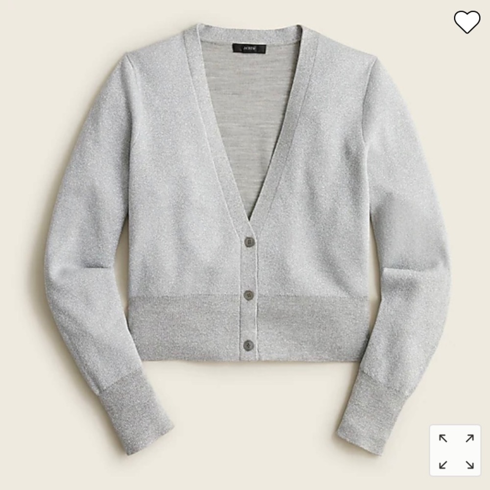 J. Crew metallic silver merino wool cardigan, size small.